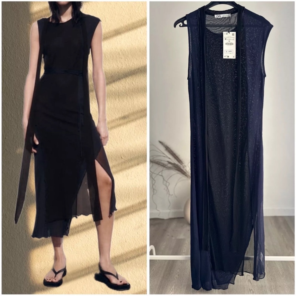 ZARA Knit Asymmetrical Color-block Midi Dress